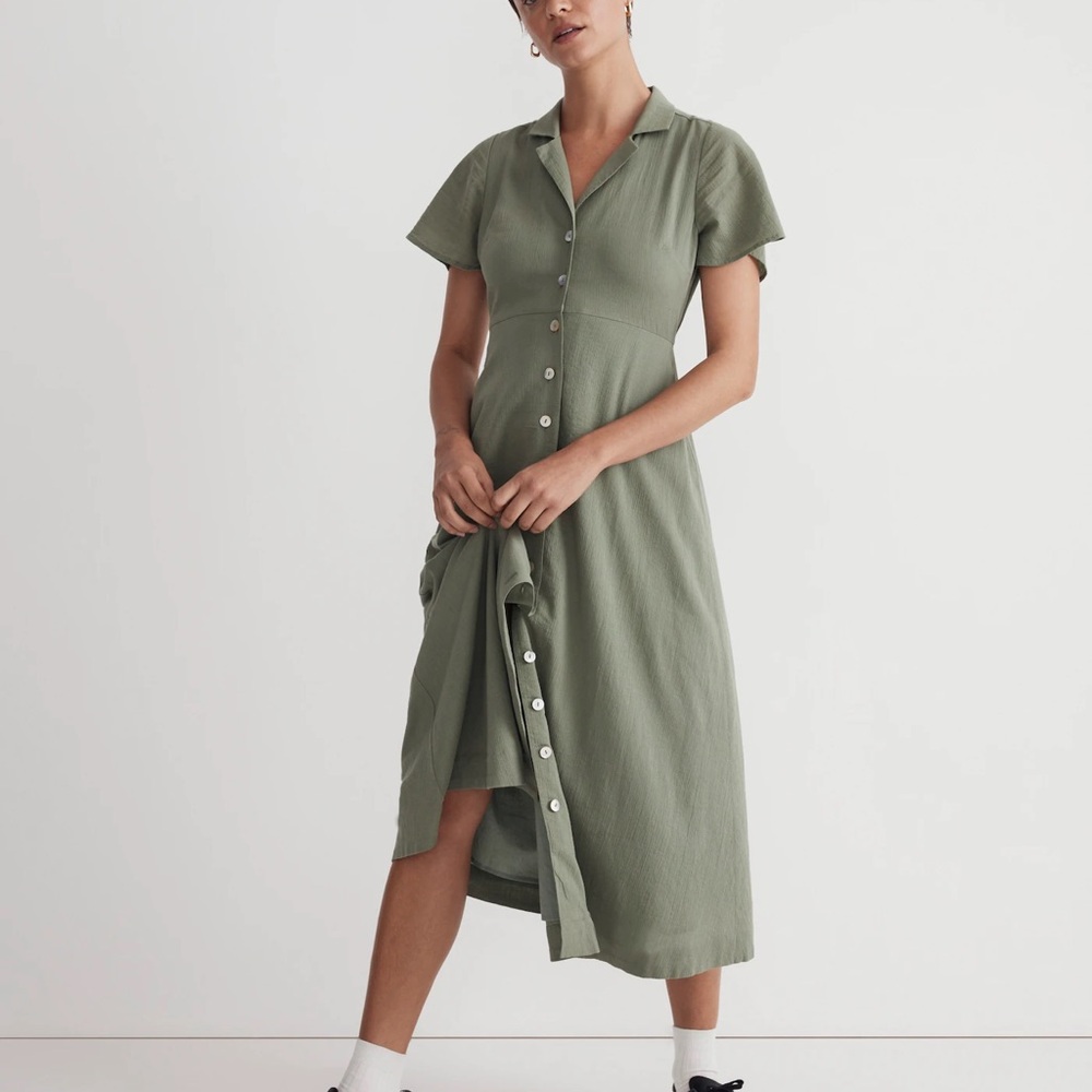 Madewell Crinkle Cotton Button-Front Midi Dress